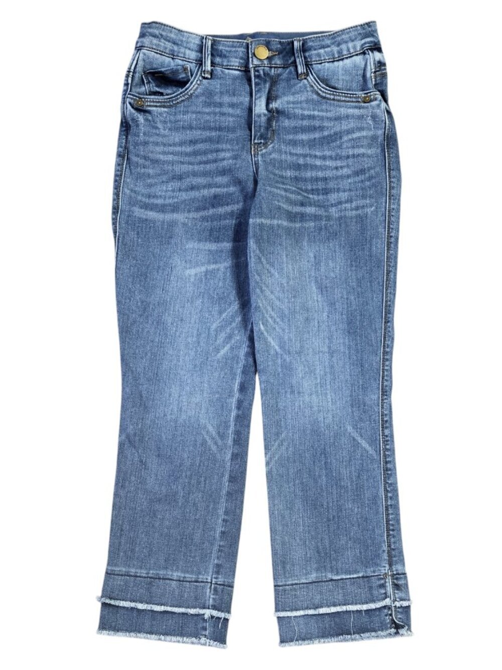 Democracy Absolution Double Layer Fray Hem Kick Flare Cropped Jeans Stretch